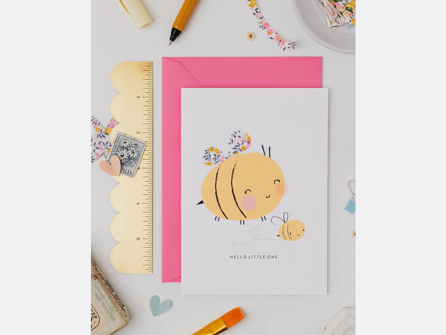 Bee New Baby Card - Liberty Wiltshire Bud Print