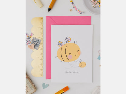 Bee New Baby Card - Liberty Wiltshire Bud Print