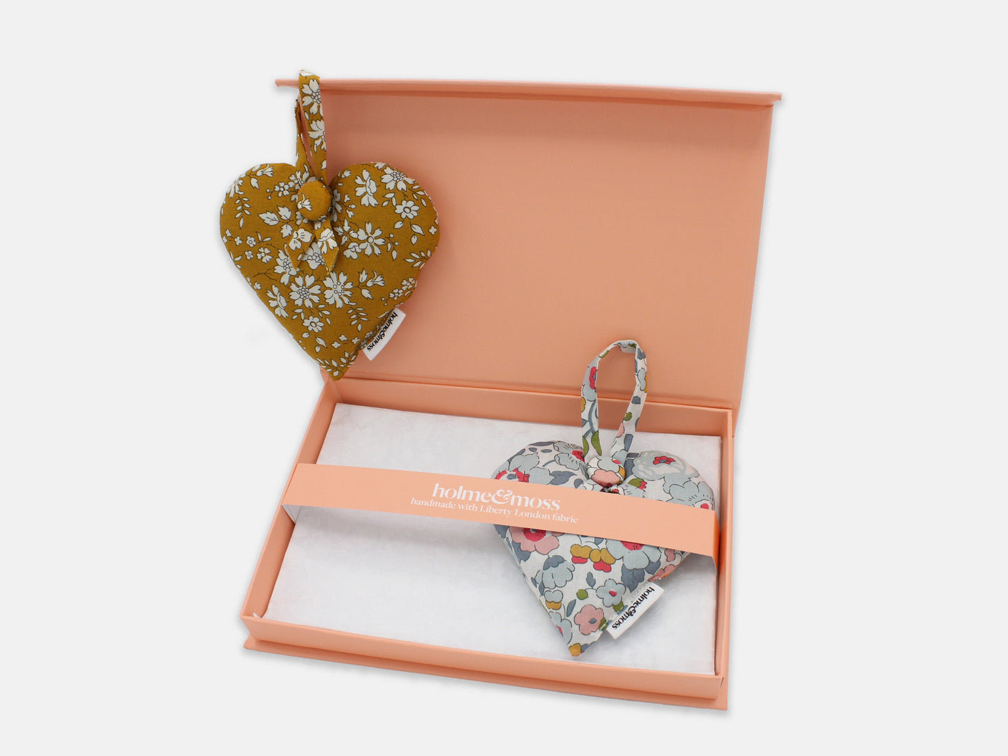 Lavender Heart Gift Box, Liberty Print English Mustard Collection, Set of Two