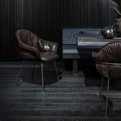 freifrau | marie armchair | adora canelo leather + steel bronze glaze frame