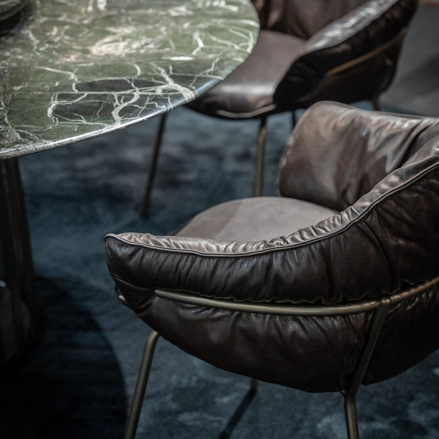 freifrau | marie armchair | adora canelo leather + steel bronze glaze frame