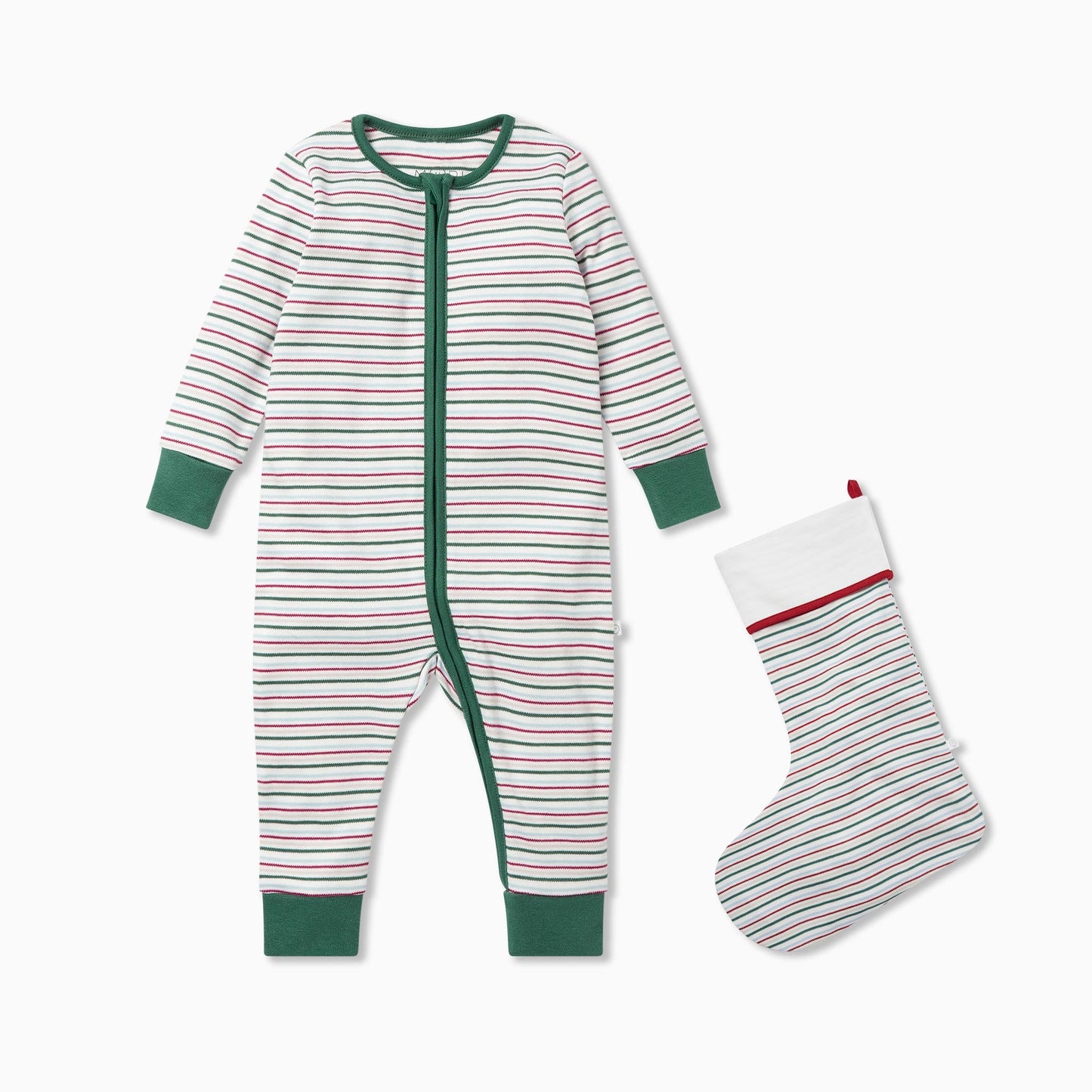 Festive Stripe Zip-Up Sleepsuit & Stocking Set