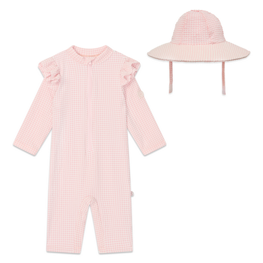 Gingham Seersucker Sunsafe Swimsuit & Hat
