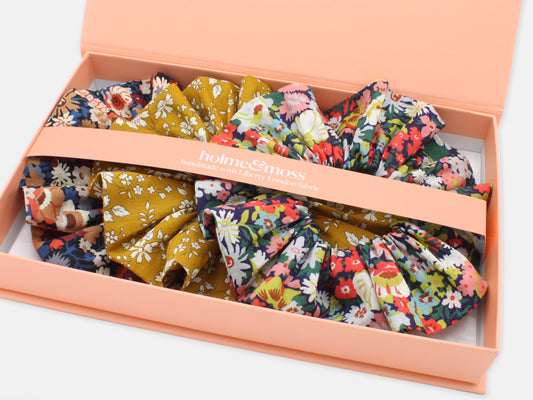 Scrunchie Gift Box, Liberty Print Golden Blooms Collection, Set of Three