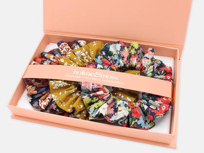 Scrunchie Gift Box, Liberty Print Golden Blooms Collection, Set of Three