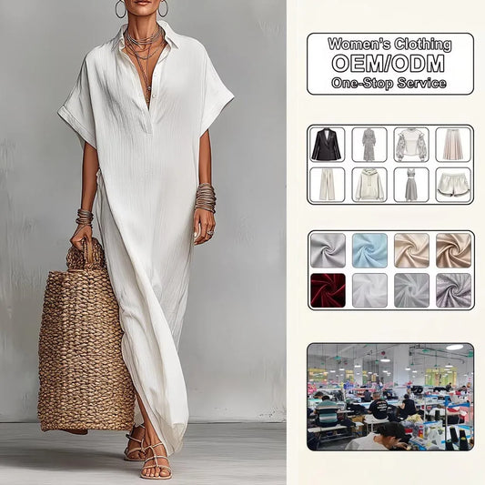 2026 Summer Maxi Pure Color Casual Fashion Sleeve Flared Side Split Dress