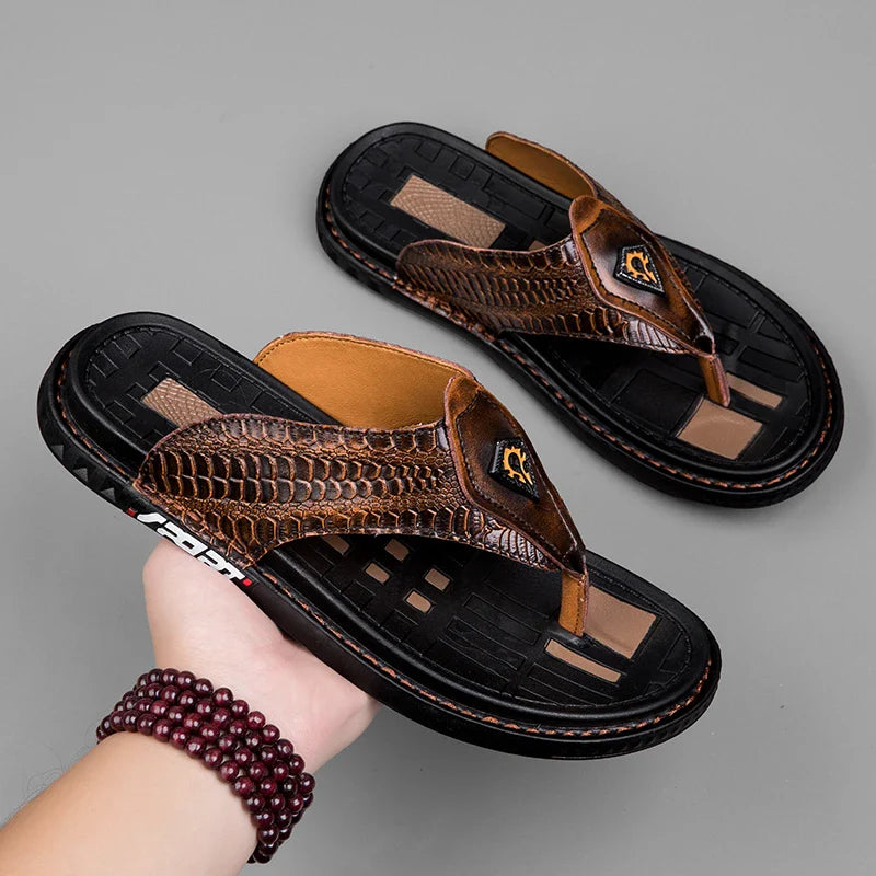 2025 Casual Slippers Sandal Mens High Quality Flip Flop Men Summer Shoes Genuine Leather Men Sandals Slippers Outdoor