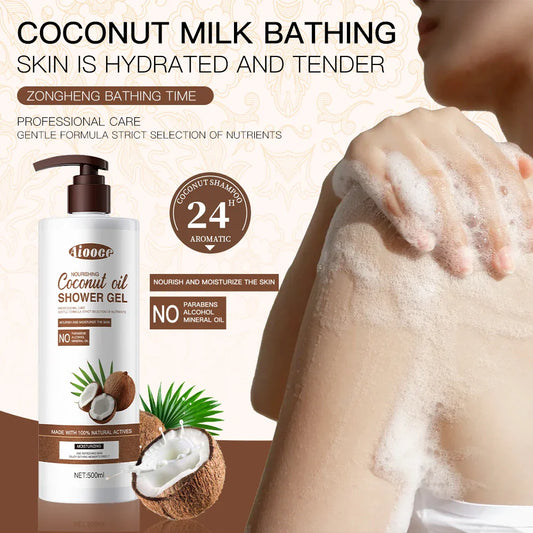 Aiooce Natural Coconut Shower Gel 500ml Herbal Infused Whitening Moisturizing Body Wash Bath Cream
