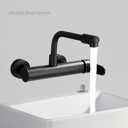 Brass Black Kitchen Faucets 360 Rotate Dual Hole Wall Mounted Silver Bathroom Faucet Cold Hot Water Folding Crane Sink Mixer Tap