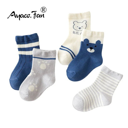 5 Pairs/Lot Toddler Socks Newborn Baby Soft Prewalker Spring Cotton Girl Kids Autumn Infant Cartoon Striped Print Sock 0-12Y
