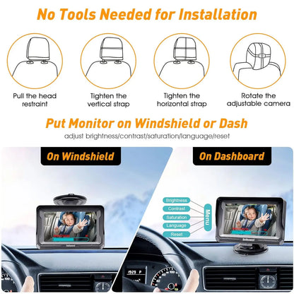 Baby Car Camera for Safety HD 1080P - Rear-facing, Night Vision, Adjustable Viewing Angle, Anti-Glare Display