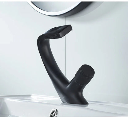 Black Faucet Bathroom Sink Faucets Hot Cold Water Mixer Crane Deck  Mounted Single Hole Bath Tap Chrome Finished ELM457
