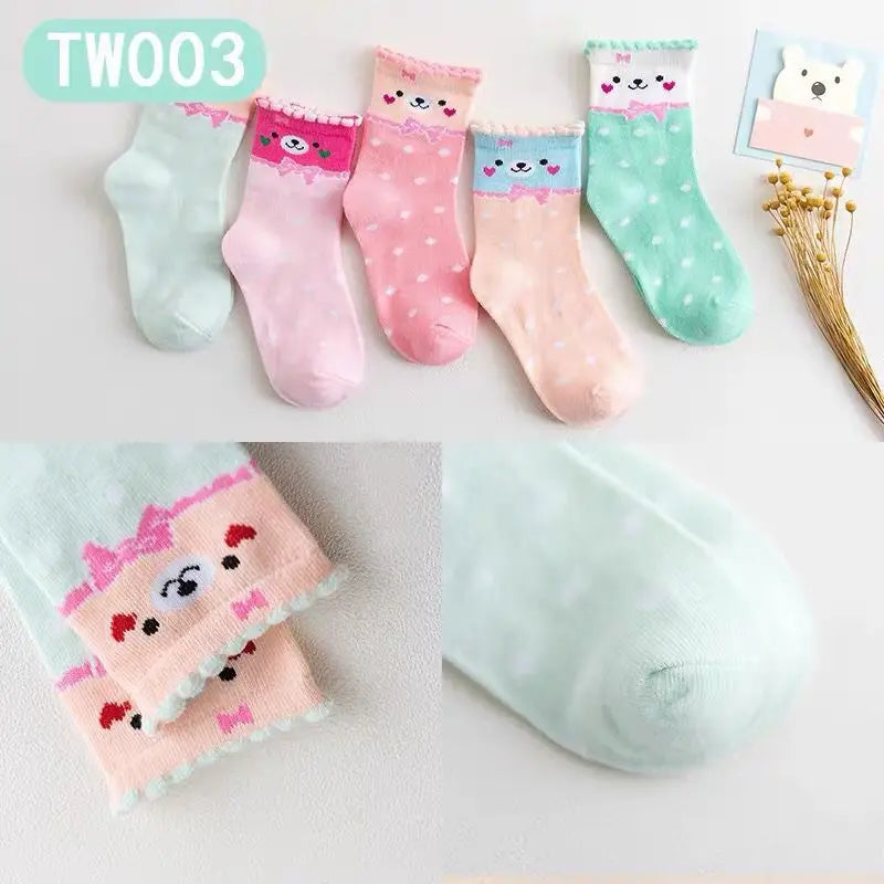 5 Pairs/Lot Toddler Socks Newborn Baby Soft Prewalker Spring Cotton Girl Kids Autumn Infant Cartoon Striped Print Sock 0-12Y