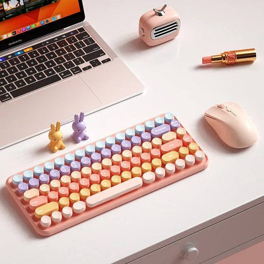 BOW Hot Sale K608L/K608DL Retro Round Key Keyboard Multi-color Multimedia Laptop Colored Wireless Keyboard for Office