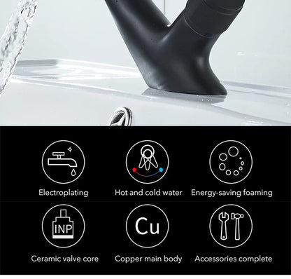 Black Faucet Bathroom Sink Faucets Hot Cold Water Mixer Crane Deck  Mounted Single Hole Bath Tap Chrome Finished ELM457