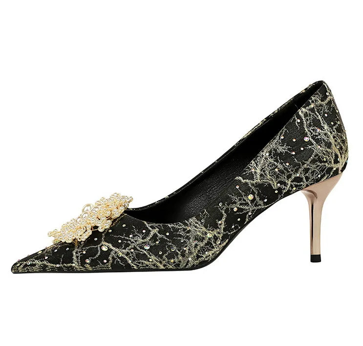 Big Size Diamond Pearl Scarpe Donna Tacco Alto  Luxury White Wedding Heels for Bride Shoes