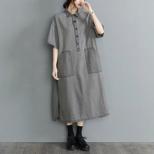 Boutique Wholesale 2025 Summer New Fashionable Retro Lapel Loose Casual Denim Women's Dress
