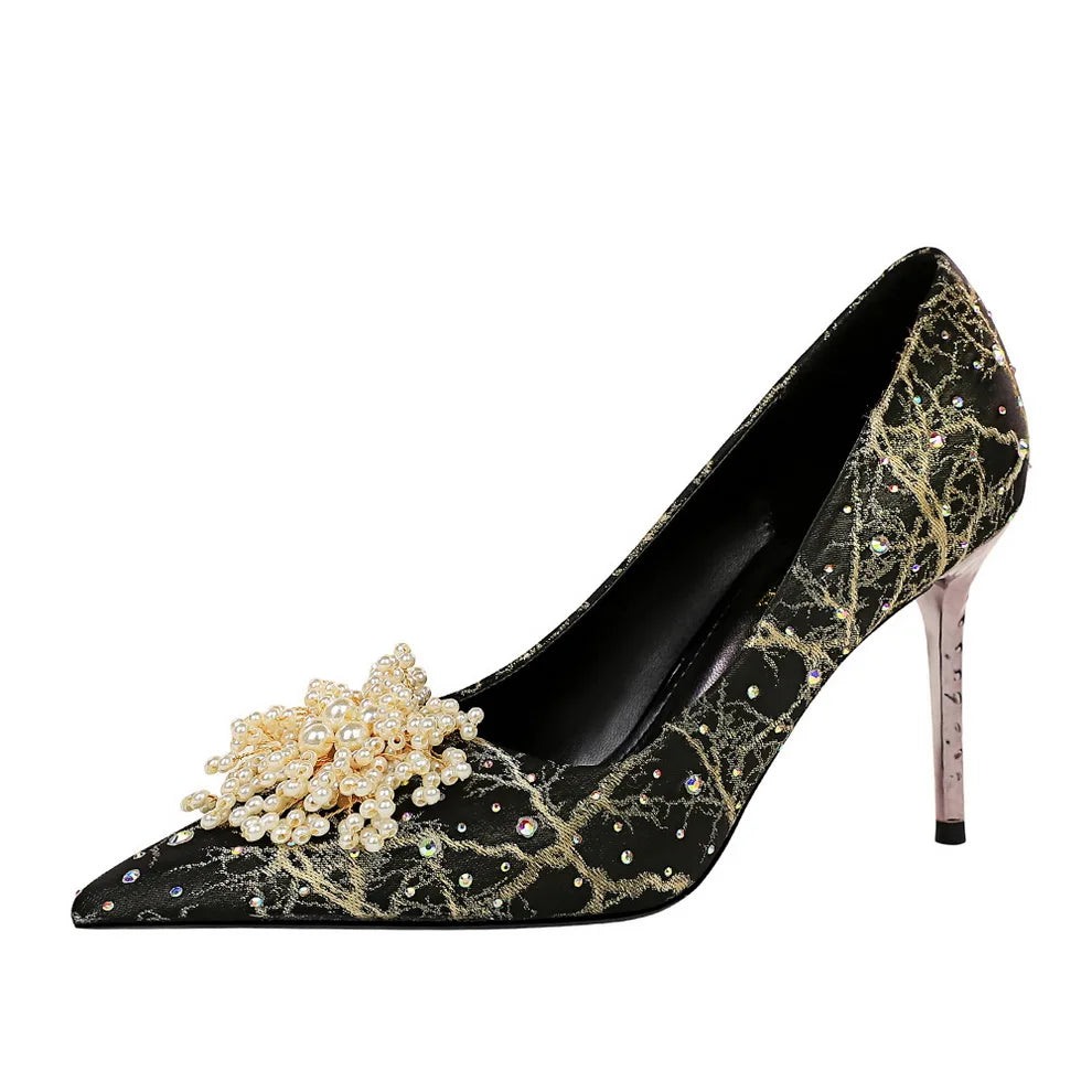 Big Size Diamond Pearl Scarpe Donna Tacco Alto  Luxury White Wedding Heels for Bride Shoes