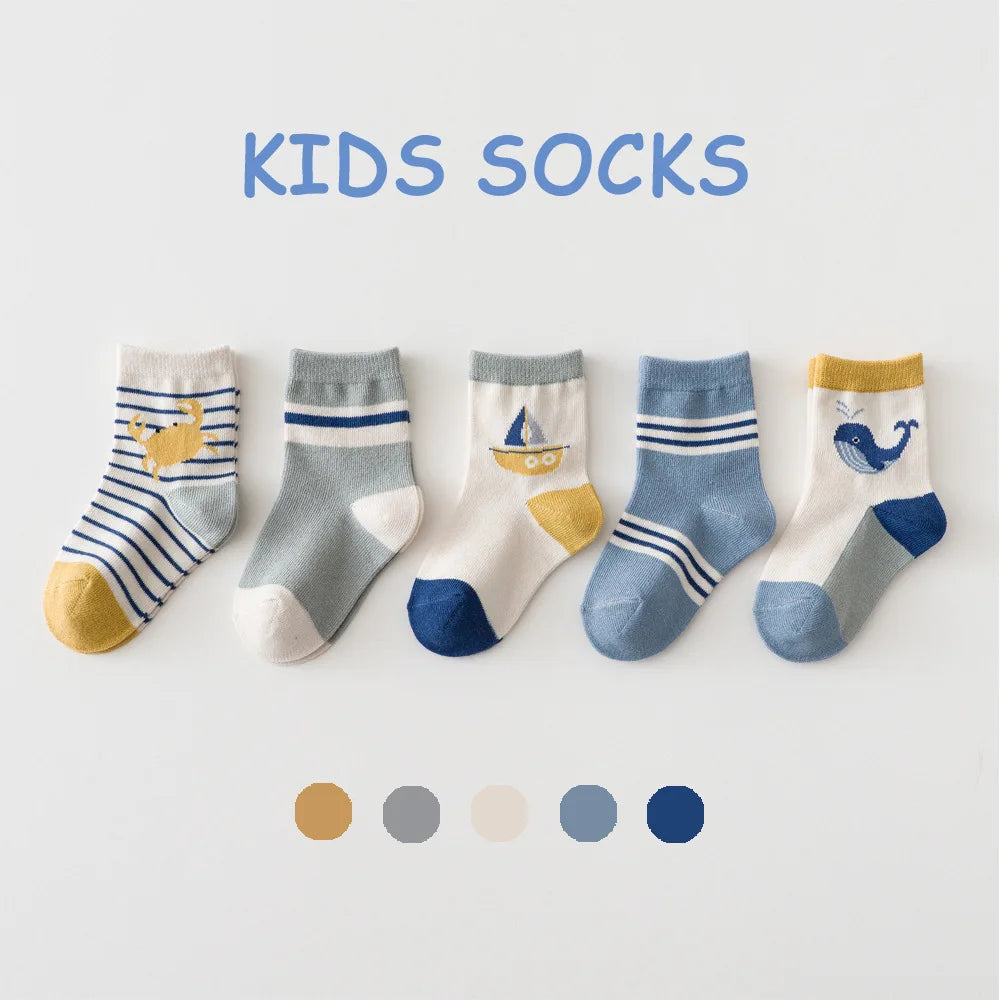5 Pairs/Lot Toddler Socks Newborn Baby Soft Prewalker Spring Cotton Girl Kids Autumn Infant Cartoon Striped Print Sock 0-12Y