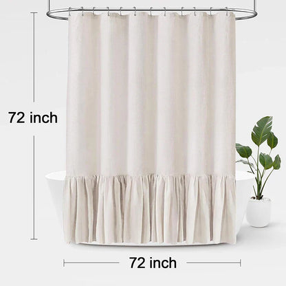 Beige 72x72 Inch French Country Linen Blend Ruffle Shower Curtain for Bathroom