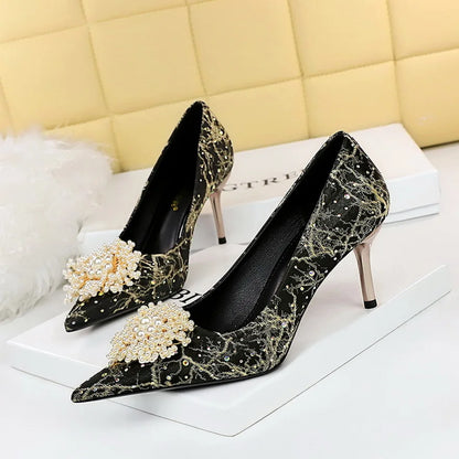 Big Size Diamond Pearl Scarpe Donna Tacco Alto  Luxury White Wedding Heels for Bride Shoes