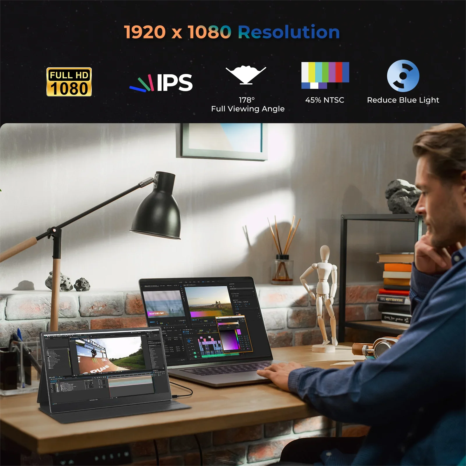 15.6-Inch Portable Laptop Display with 1080P Resolution Low Power Dual Monitor IPS Panel Type C Interface