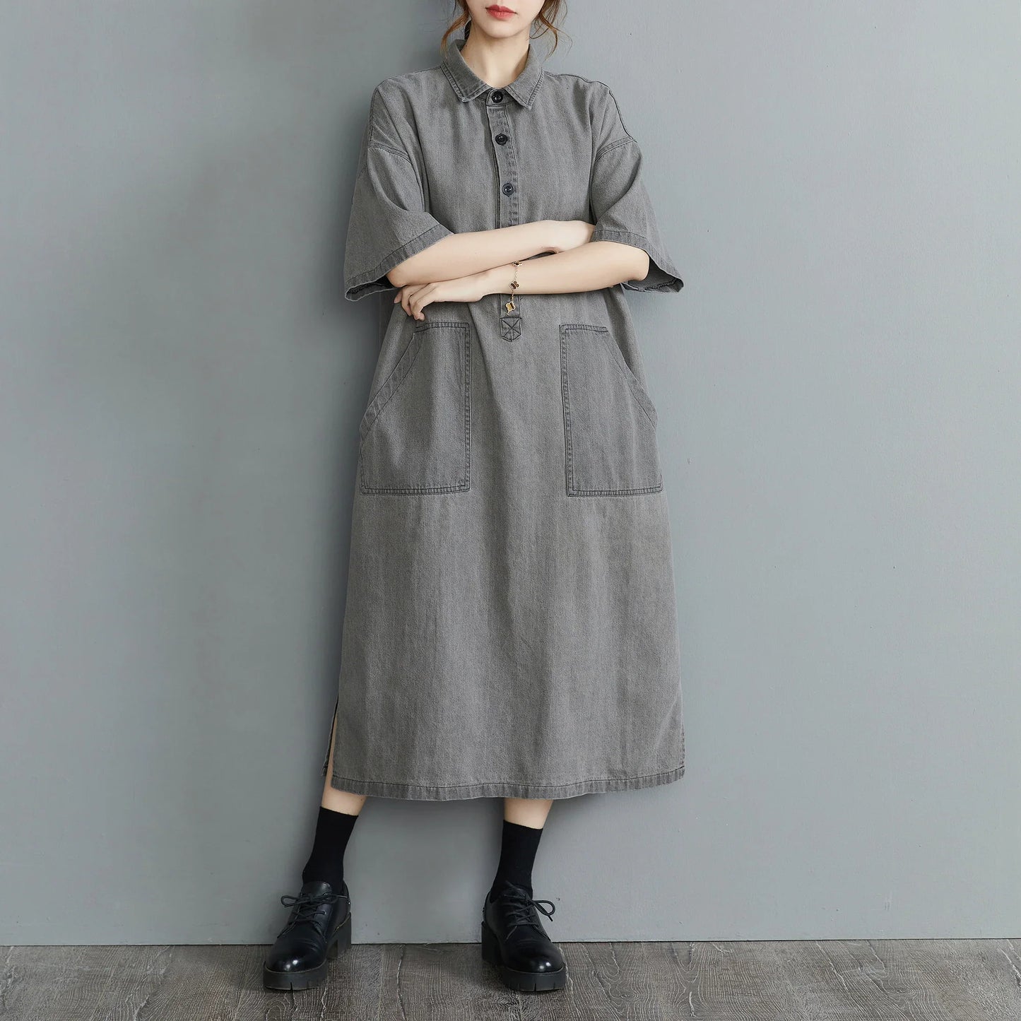 Boutique Wholesale 2025 Summer New Fashionable Retro Lapel Loose Casual Denim Women's Dress