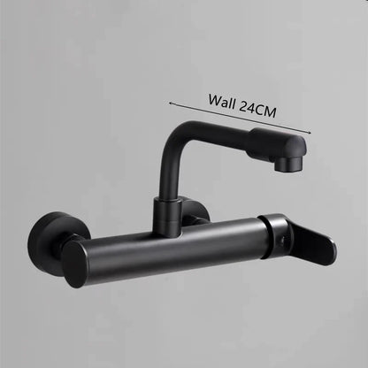 Brass Black Kitchen Faucets 360 Rotate Dual Hole Wall Mounted Silver Bathroom Faucet Cold Hot Water Folding Crane Sink Mixer Tap