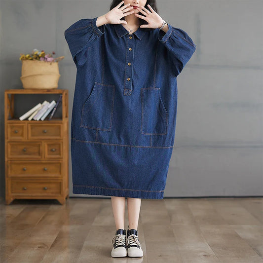 Boutique Wholesale 2026 Autumn New Fashionable Loose and Slimming Mid to Long Denim Women's Dress