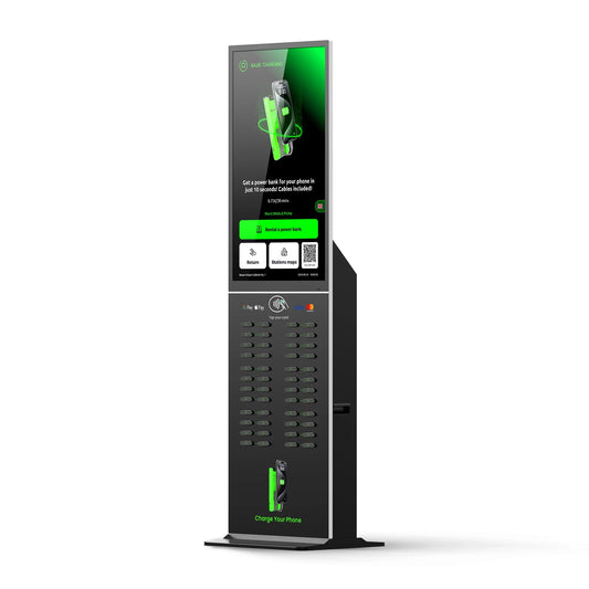 Commercial 48-Slot Mobile Phone Charging Station Vending Machine 43-Inch Touch Screen NFC Power Bank Rental for Public Spaces