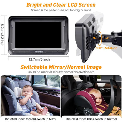 Baby Car Camera for Safety HD 1080P - Rear-facing, Night Vision, Adjustable Viewing Angle, Anti-Glare Display