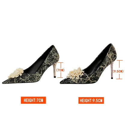 Big Size Diamond Pearl Scarpe Donna Tacco Alto  Luxury White Wedding Heels for Bride Shoes