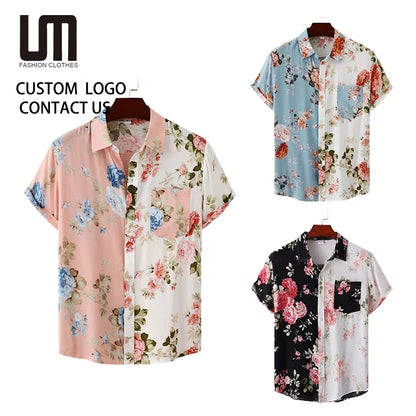 2025 Hot Selling Men Hawaiian Shirt - Summer Short Sleeve Casual Button Down Beach Shirt with Flower Print (OEM/ODM Wholesale)