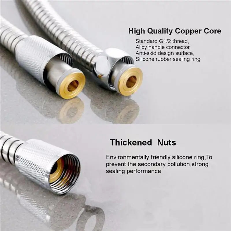 Black 1.5m/ 2m /3m G1/2 Inch High Quality Flexible Shower Hose Stainless Steel Chrome Bathroom Water Head Shower Extension Pipe