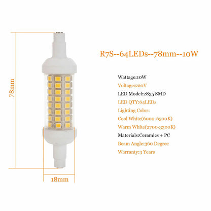 10w 15w 20w  R7S Floodlight LED Lamps SMD 2835 78mm 118mm 135mm Dimmable LED Light Bulb 220V Energy Saving Replace Halogen Light