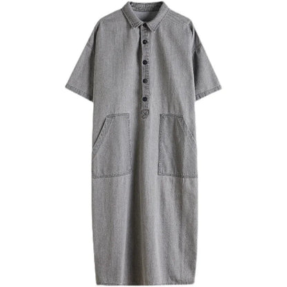 Boutique Wholesale 2025 Summer New Fashionable Retro Lapel Loose Casual Denim Women's Dress