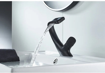 Black Faucet Bathroom Sink Faucets Hot Cold Water Mixer Crane Deck  Mounted Single Hole Bath Tap Chrome Finished ELM457