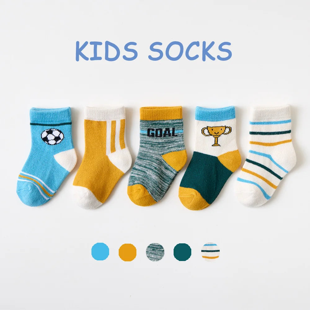 5 Pairs/Lot Toddler Socks Newborn Baby Soft Prewalker Spring Cotton Girl Kids Autumn Infant Cartoon Striped Print Sock 0-12Y