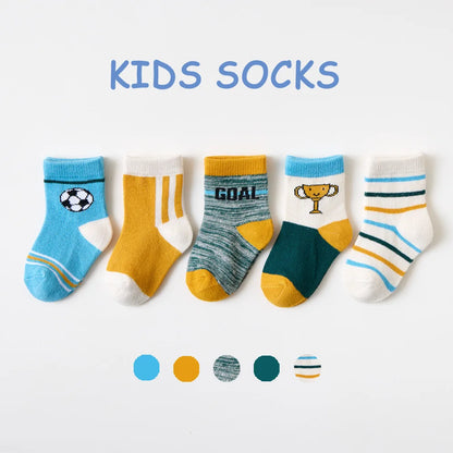 5 Pairs/Lot Toddler Socks Newborn Baby Soft Prewalker Spring Cotton Girl Kids Autumn Infant Cartoon Striped Print Sock 0-12Y
