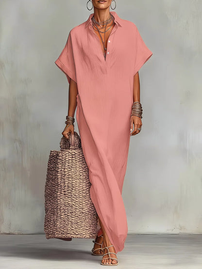 2026 Summer Maxi Pure Color Casual Fashion Sleeve Flared Side Split Dress
