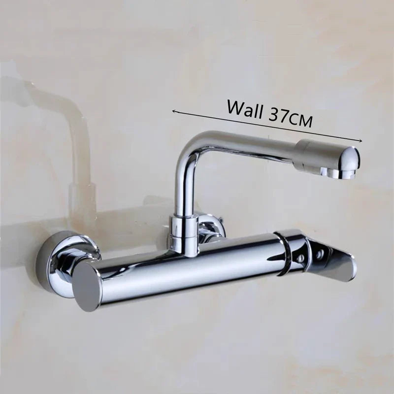 Brass Black Kitchen Faucets 360 Rotate Dual Hole Wall Mounted Silver Bathroom Faucet Cold Hot Water Folding Crane Sink Mixer Tap