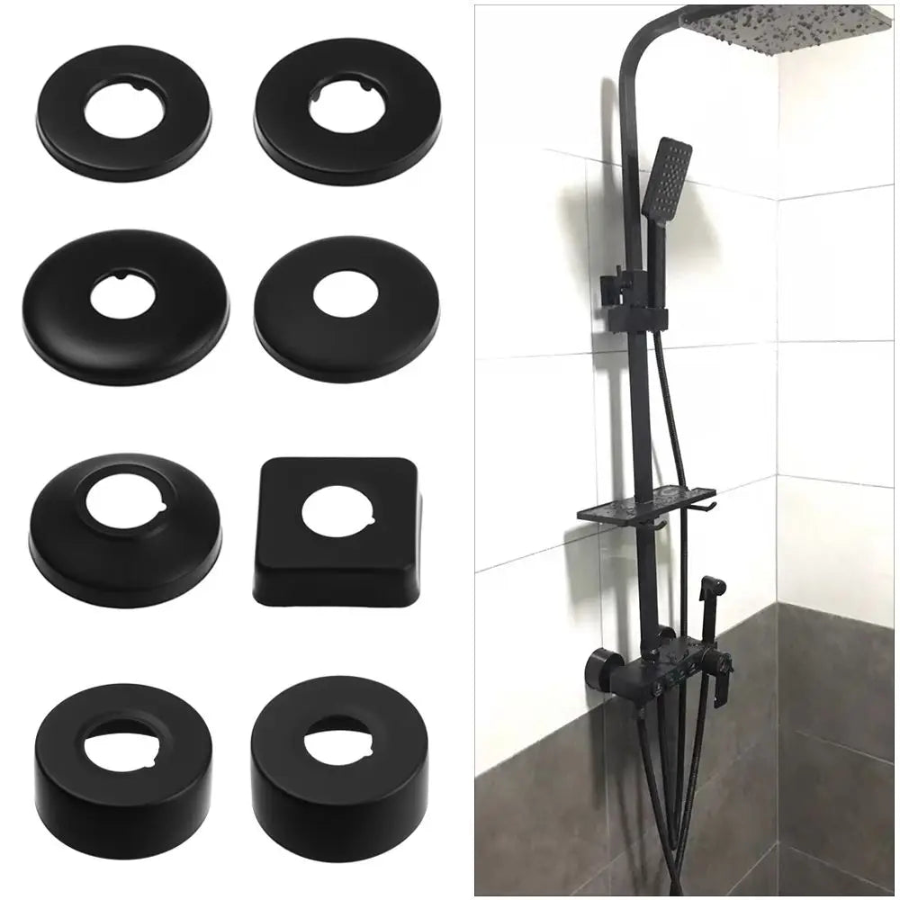 Black Shower Faucet Decorative Cover Chrome Finish Stainless Steel Wall Flange Water Pipe Wall Covers Bathroom Faucet Accessory