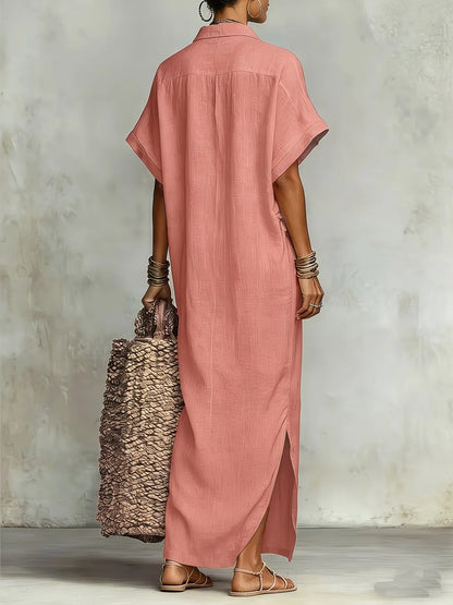 2026 Summer Maxi Pure Color Casual Fashion Sleeve Flared Side Split Dress