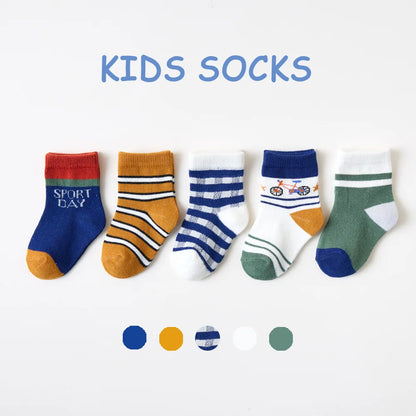 5 Pairs/Lot Toddler Socks Newborn Baby Soft Prewalker Spring Cotton Girl Kids Autumn Infant Cartoon Striped Print Sock 0-12Y