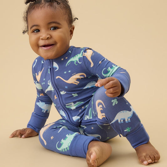 Dinosaur Nights Clever Zip Sleepsuit - Blue