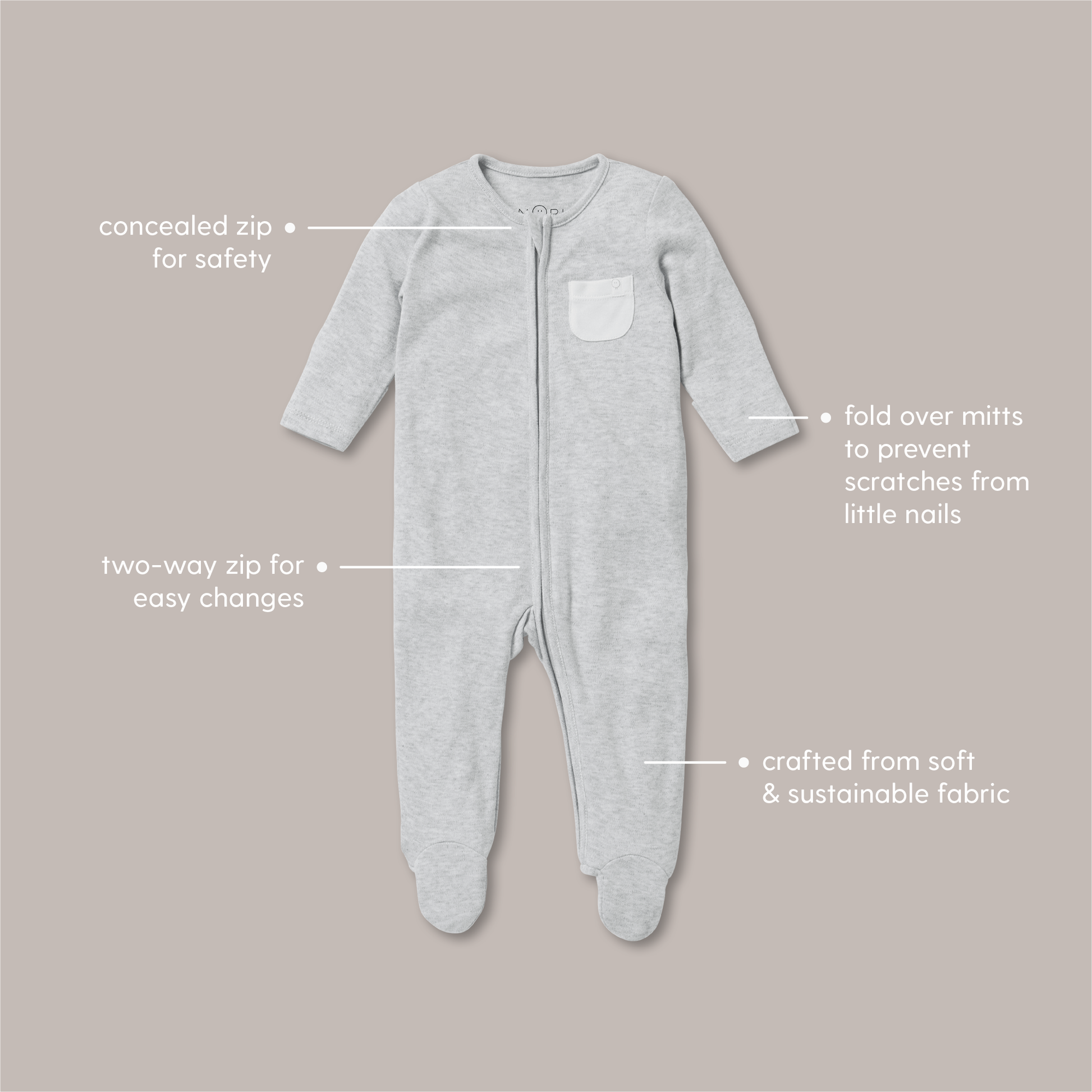 Clever Zip Sleepsuit - White