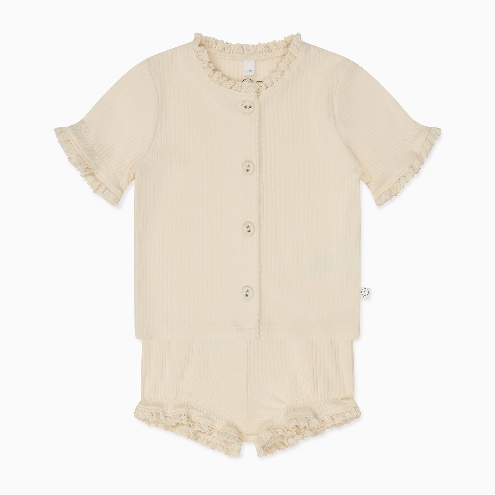 Frilled Ribbed Cardigan & Shorts Outfit - Cream