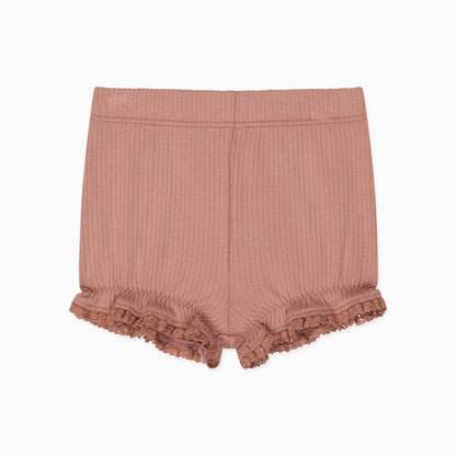 Frilled Ribbed Cardigan & Shorts Outfit - Rose
