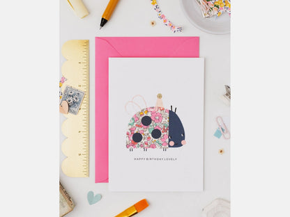Ladybird Birthday Card - Liberty Betsy Ann Print