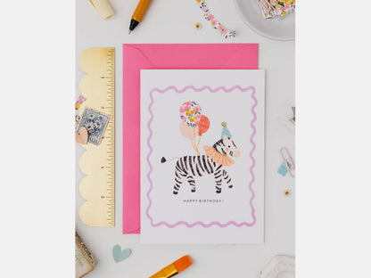 Zebra Birthday Card - Liberty Wiltshire Bud Print